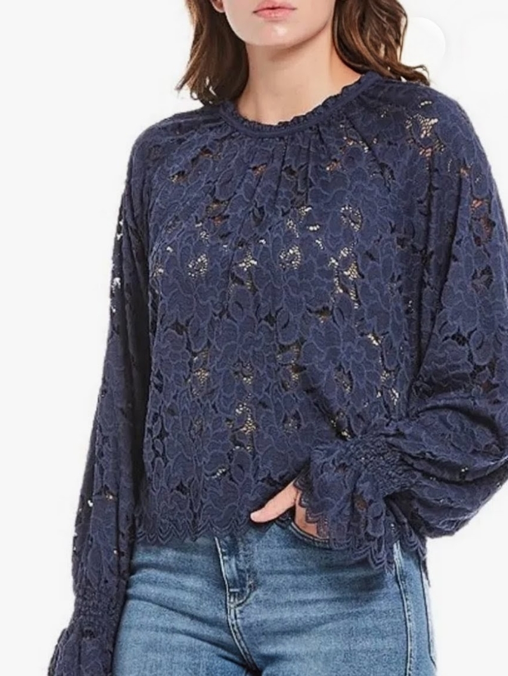 Free People Olivia Dark Blue Lace Top
